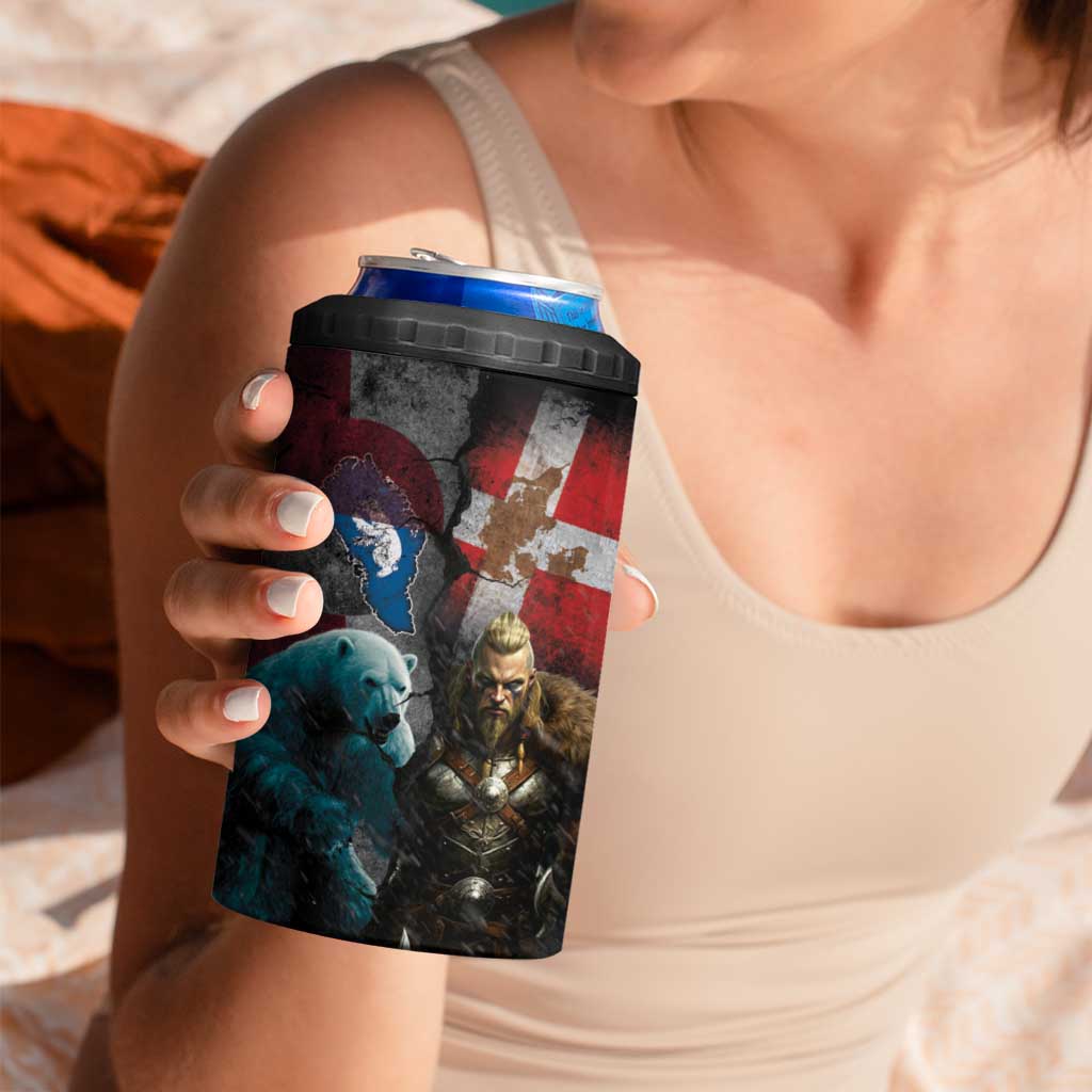 Greenlandic and Danish Together 4 in 1 Can Cooler Tumbler Polar Warrior Vikings with National Flag Grunge Style - Wonder Print Shop