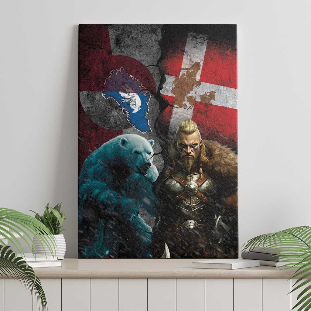 Greenlandic and Danish Together Canvas Wall Art Polar Warrior Vikings with National Flag Grunge Style - Wonder Print Shop