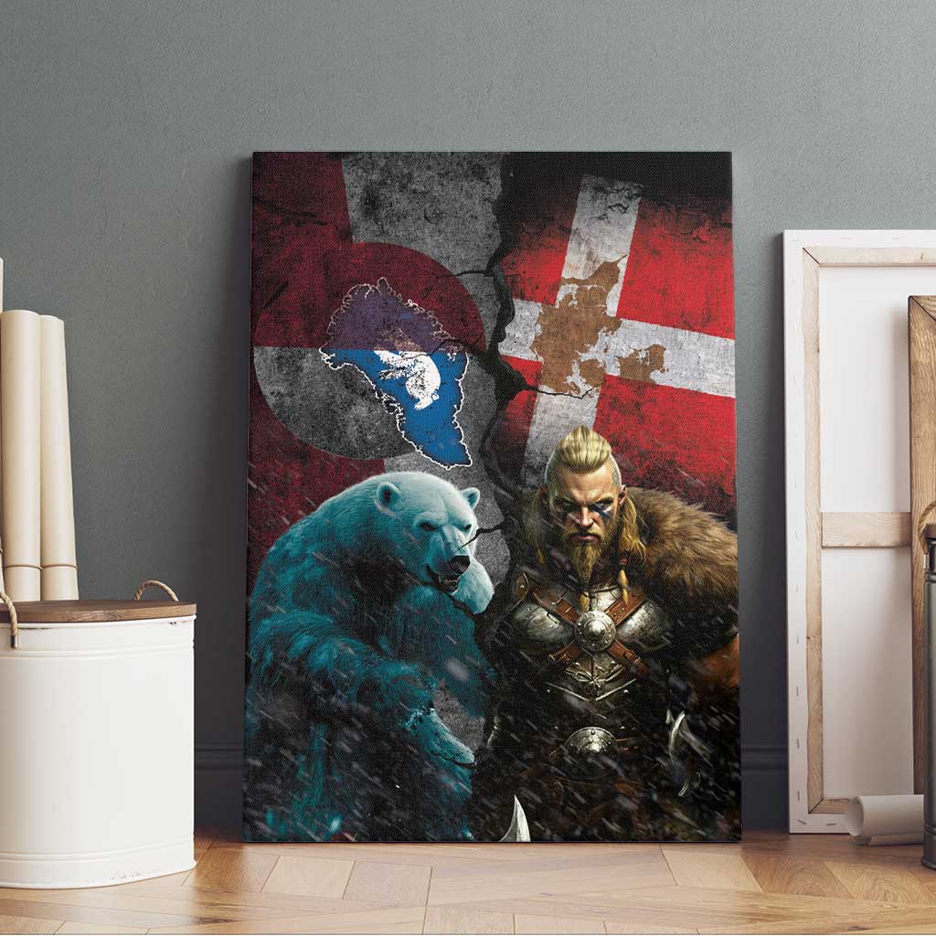 Greenlandic and Danish Together Canvas Wall Art Polar Warrior Vikings with National Flag Grunge Style - Wonder Print Shop