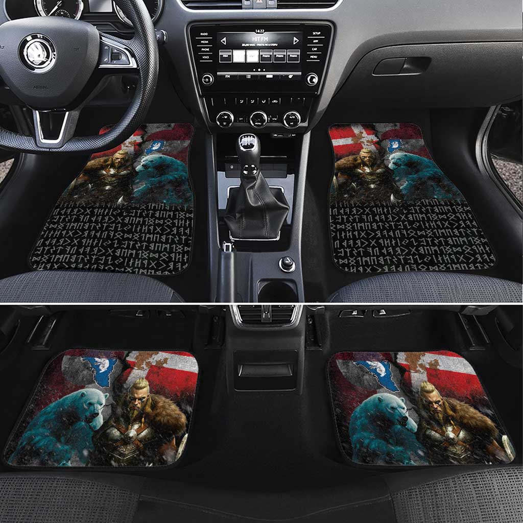 Greenlandic and Danish Together Car Mats Polar Warrior Vikings with National Flag Grunge Style - Wonder Print Shop