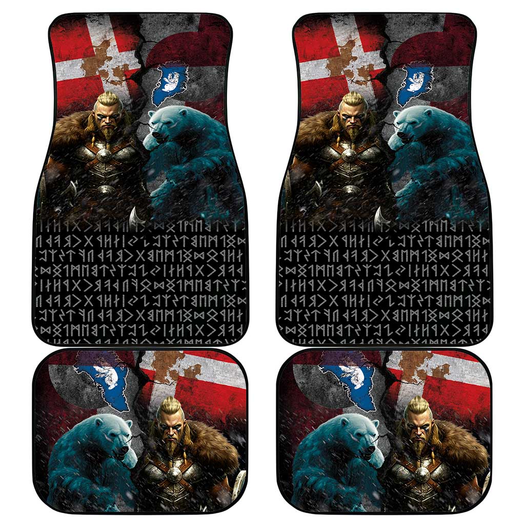 Greenlandic and Danish Together Car Mats Polar Warrior Vikings with National Flag Grunge Style - Wonder Print Shop