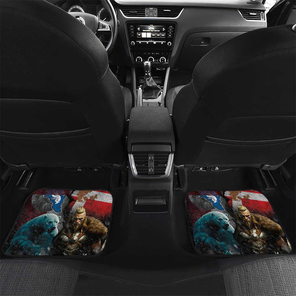 Greenlandic and Danish Together Car Mats Polar Warrior Vikings with National Flag Grunge Style - Wonder Print Shop