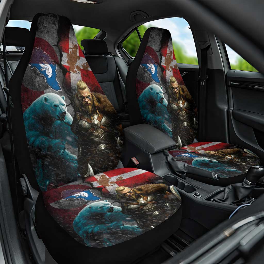 Greenlandic and Danish Together Car Seat Cover Polar Warrior Vikings with National Flag Grunge Style - Wonder Print Shop