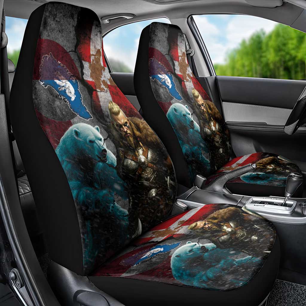 Greenlandic and Danish Together Car Seat Cover Polar Warrior Vikings with National Flag Grunge Style - Wonder Print Shop