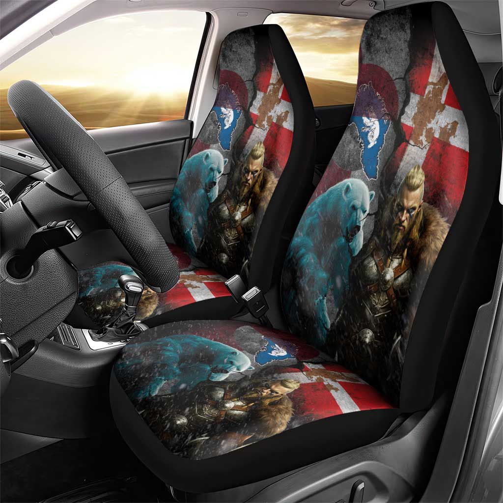 Greenlandic and Danish Together Car Seat Cover Polar Warrior Vikings with National Flag Grunge Style - Wonder Print Shop