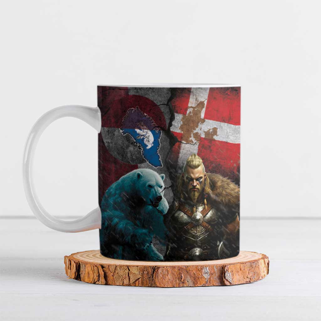 Greenlandic and Danish Together Ceramic Mug Polar Warrior Vikings with National Flag Grunge Style - Wonder Print Shop