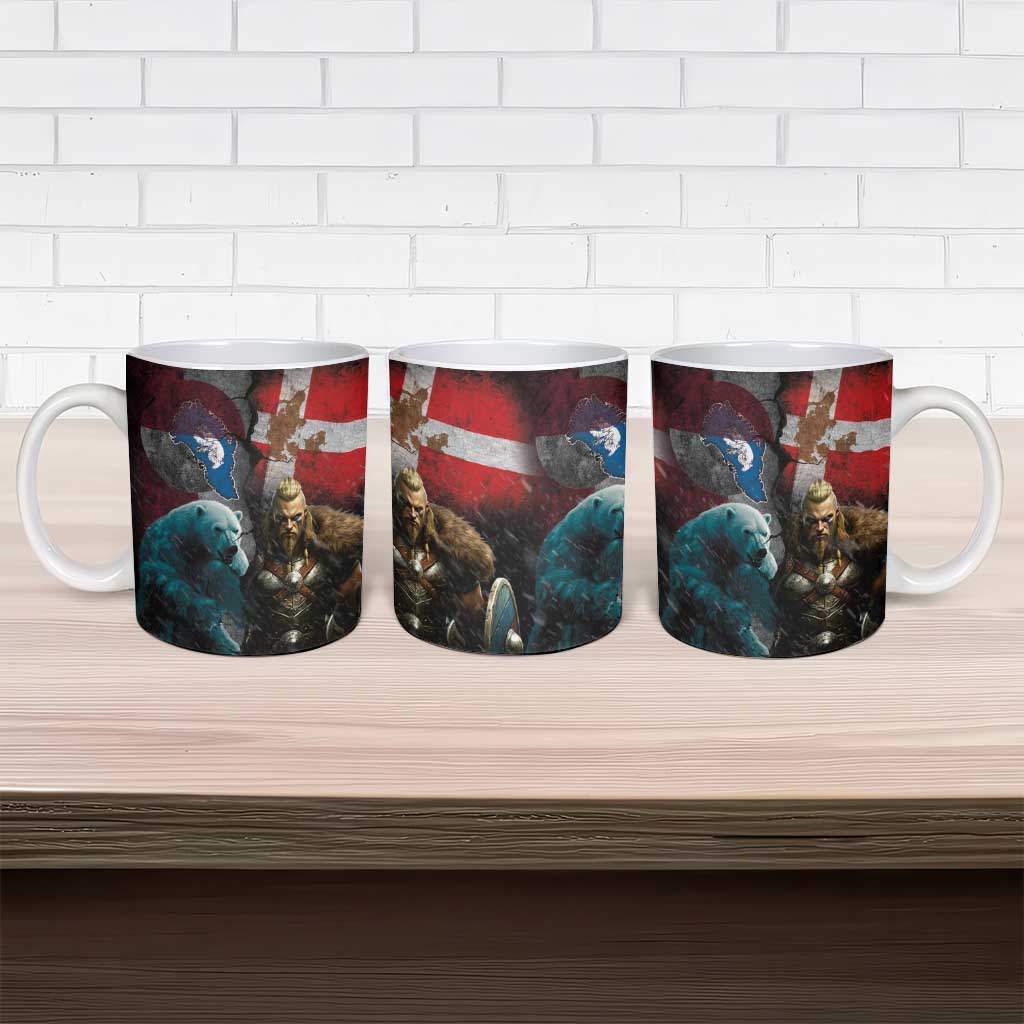 Greenlandic and Danish Together Ceramic Mug Polar Warrior Vikings with National Flag Grunge Style - Wonder Print Shop