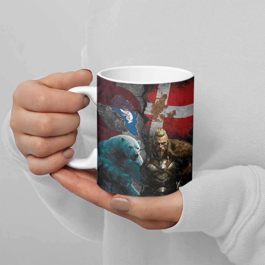 Greenlandic and Danish Together Ceramic Mug Polar Warrior Vikings with National Flag Grunge Style - Wonder Print Shop