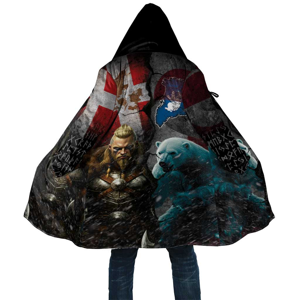Greenlandic and Danish Together Cloak Polar Warrior Vikings with National Flag Grunge Style - Wonder Print Shop