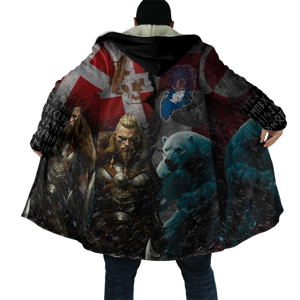 Greenlandic and Danish Together Cloak Polar Warrior Vikings with National Flag Grunge Style - Wonder Print Shop