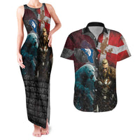 Greenlandic and Danish Together Couples Matching Tank Maxi Dress and Hawaiian Shirt Polar Warrior Vikings with National Flag Grunge Style - Wonder Print Shop