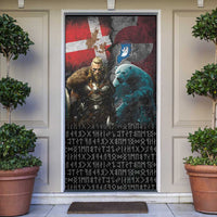 Greenlandic and Danish Together Door Cover Polar Warrior Vikings with National Flag Grunge Style - Wonder Print Shop