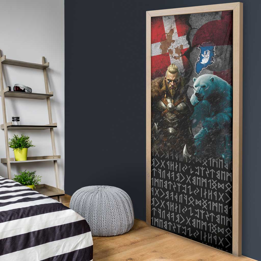 Greenlandic and Danish Together Door Cover Polar Warrior Vikings with National Flag Grunge Style - Wonder Print Shop