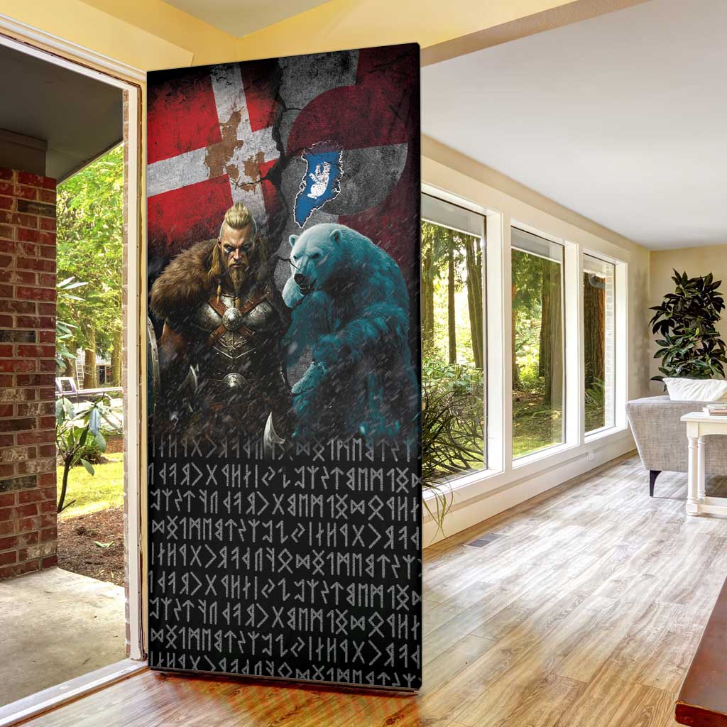 Greenlandic and Danish Together Door Cover Polar Warrior Vikings with National Flag Grunge Style - Wonder Print Shop
