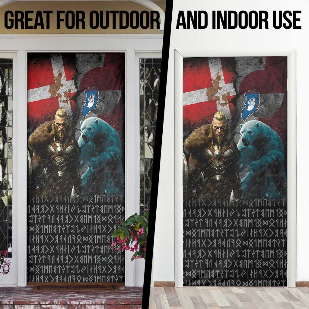 Greenlandic and Danish Together Door Cover Polar Warrior Vikings with National Flag Grunge Style - Wonder Print Shop