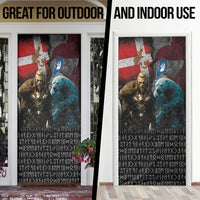 Greenlandic and Danish Together Door Cover Polar Warrior Vikings with National Flag Grunge Style - Wonder Print Shop