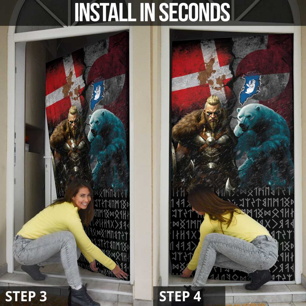 Greenlandic and Danish Together Door Cover Polar Warrior Vikings with National Flag Grunge Style - Wonder Print Shop