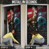 Greenlandic and Danish Together Door Cover Polar Warrior Vikings with National Flag Grunge Style - Wonder Print Shop
