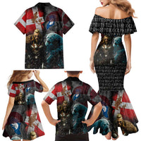 Greenlandic and Danish Together Family Matching Mermaid Dress and Hawaiian Shirt Polar Warrior Vikings with National Flag Grunge Style - Wonder Print Shop