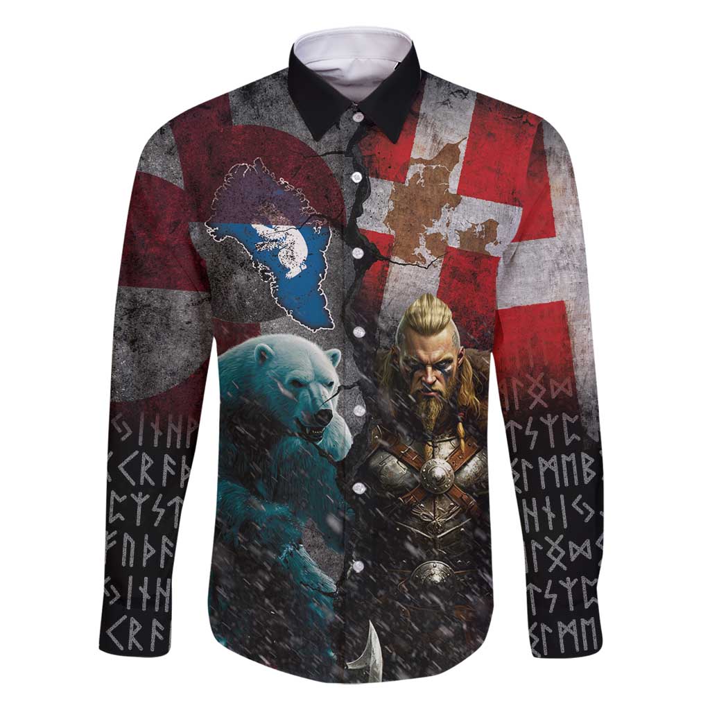 Greenlandic and Danish Together Family Matching Mermaid Dress and Hawaiian Shirt Polar Warrior Vikings with National Flag Grunge Style - Wonder Print Shop