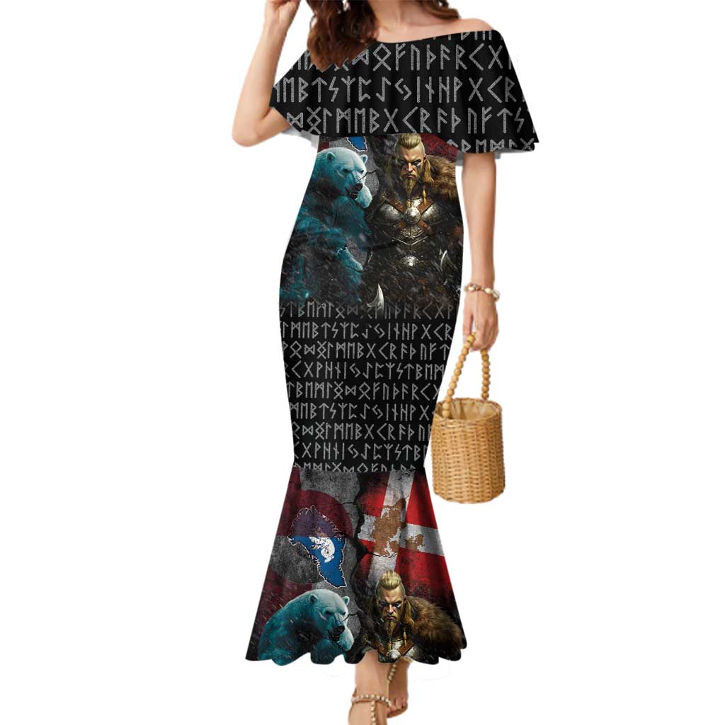 Greenlandic and Danish Together Family Matching Mermaid Dress and Hawaiian Shirt Polar Warrior Vikings with National Flag Grunge Style - Wonder Print Shop