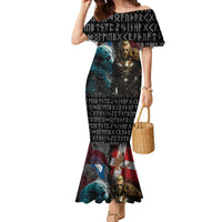 Greenlandic and Danish Together Family Matching Mermaid Dress and Hawaiian Shirt Polar Warrior Vikings with National Flag Grunge Style - Wonder Print Shop