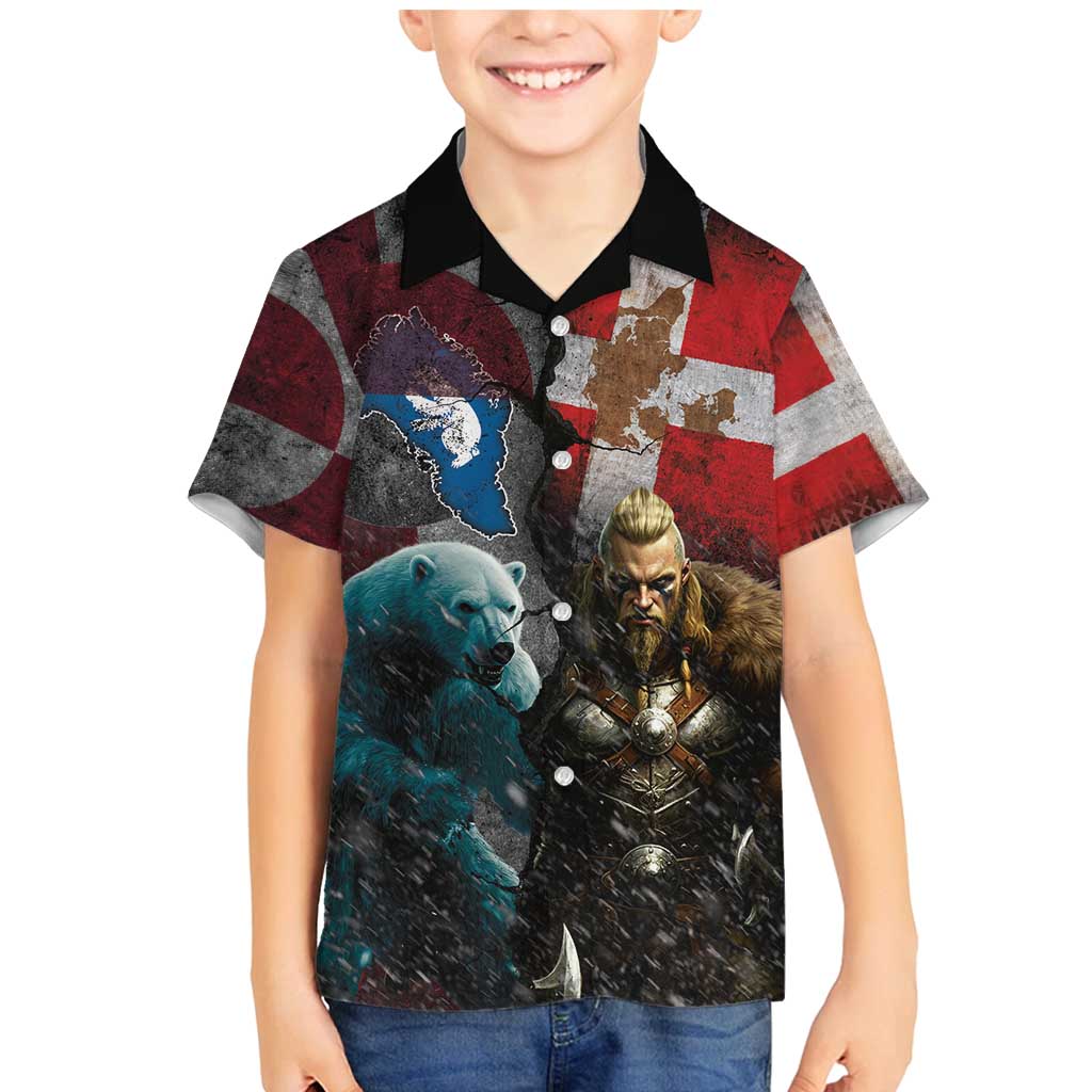 Greenlandic and Danish Together Family Matching Mermaid Dress and Hawaiian Shirt Polar Warrior Vikings with National Flag Grunge Style - Wonder Print Shop