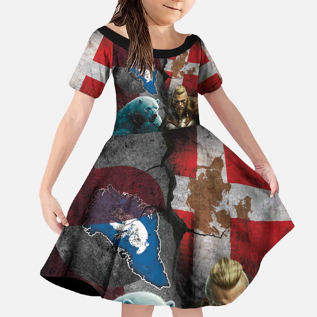 Greenlandic and Danish Together Family Matching Off Shoulder Maxi Dress and Hawaiian Shirt Polar Warrior Vikings with National Flag Grunge Style - Wonder Print Shop