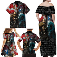 Greenlandic and Danish Together Family Matching Off Shoulder Maxi Dress and Hawaiian Shirt Polar Warrior Vikings with National Flag Grunge Style - Wonder Print Shop