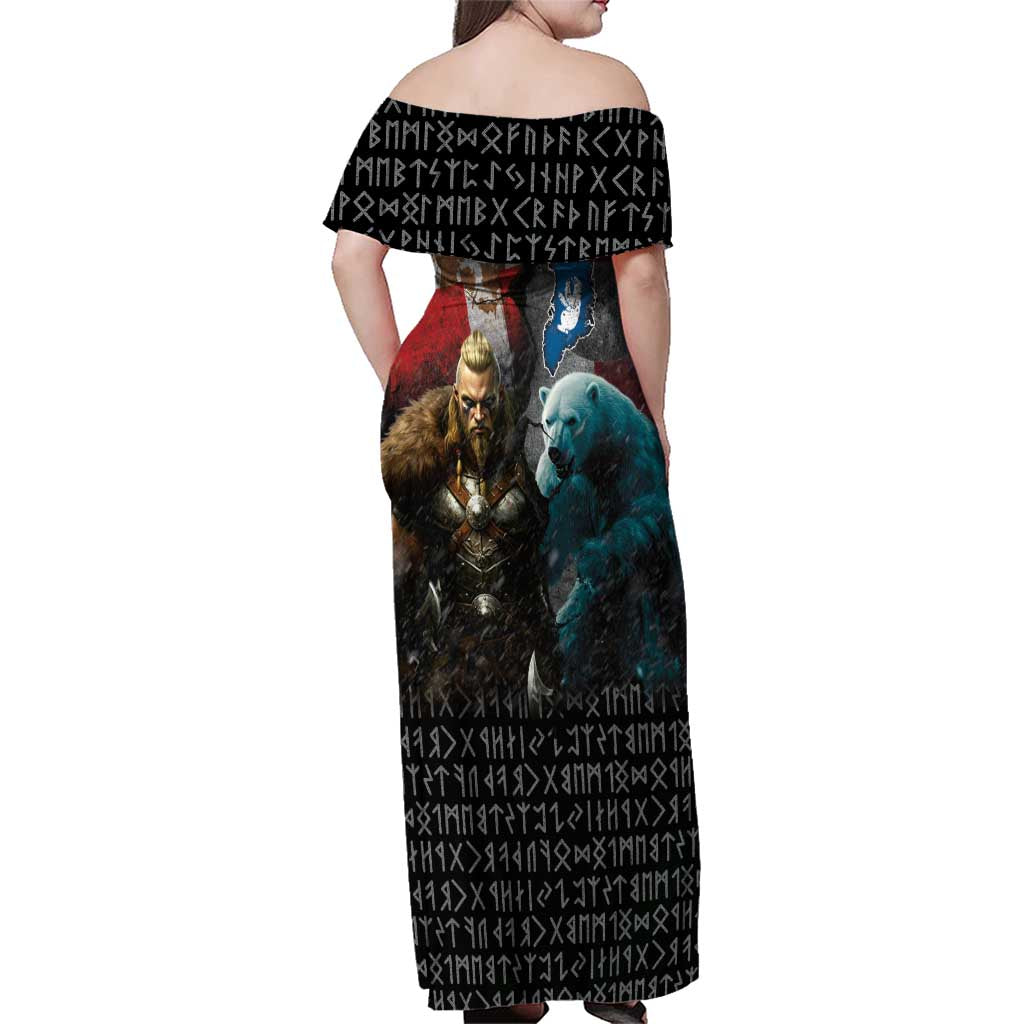 Greenlandic and Danish Together Family Matching Off Shoulder Maxi Dress and Hawaiian Shirt Polar Warrior Vikings with National Flag Grunge Style - Wonder Print Shop