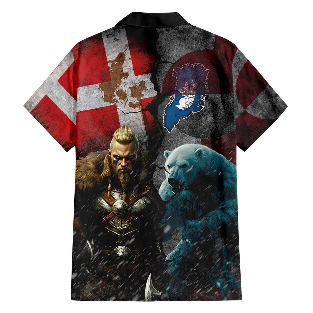 Greenlandic and Danish Together Family Matching Puletasi and Hawaiian Shirt Polar Warrior Vikings with National Flag Grunge Style - Wonder Print Shop