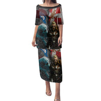 Greenlandic and Danish Together Family Matching Puletasi and Hawaiian Shirt Polar Warrior Vikings with National Flag Grunge Style - Wonder Print Shop