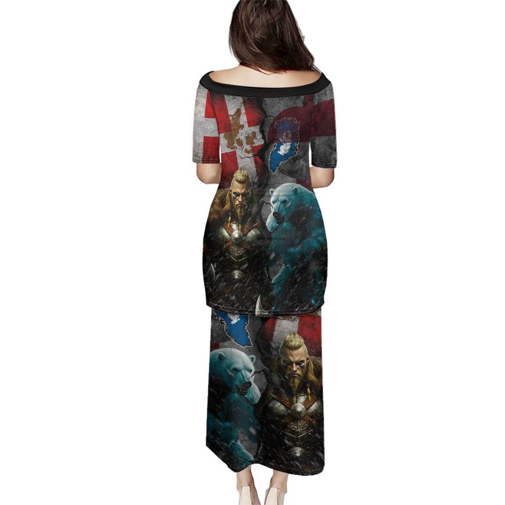 Greenlandic and Danish Together Family Matching Puletasi and Hawaiian Shirt Polar Warrior Vikings with National Flag Grunge Style - Wonder Print Shop