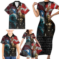 Greenlandic and Danish Together Family Matching Short Sleeve Bodycon Dress and Hawaiian Shirt Polar Warrior Vikings with National Flag Grunge Style - Wonder Print Shop