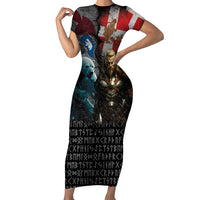 Greenlandic and Danish Together Family Matching Short Sleeve Bodycon Dress and Hawaiian Shirt Polar Warrior Vikings with National Flag Grunge Style - Wonder Print Shop