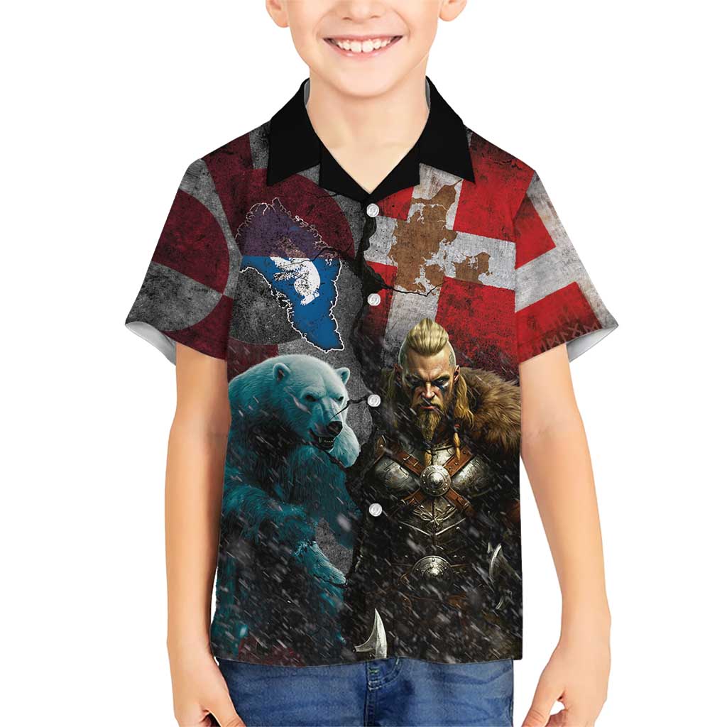 Greenlandic and Danish Together Family Matching Short Sleeve Bodycon Dress and Hawaiian Shirt Polar Warrior Vikings with National Flag Grunge Style - Wonder Print Shop