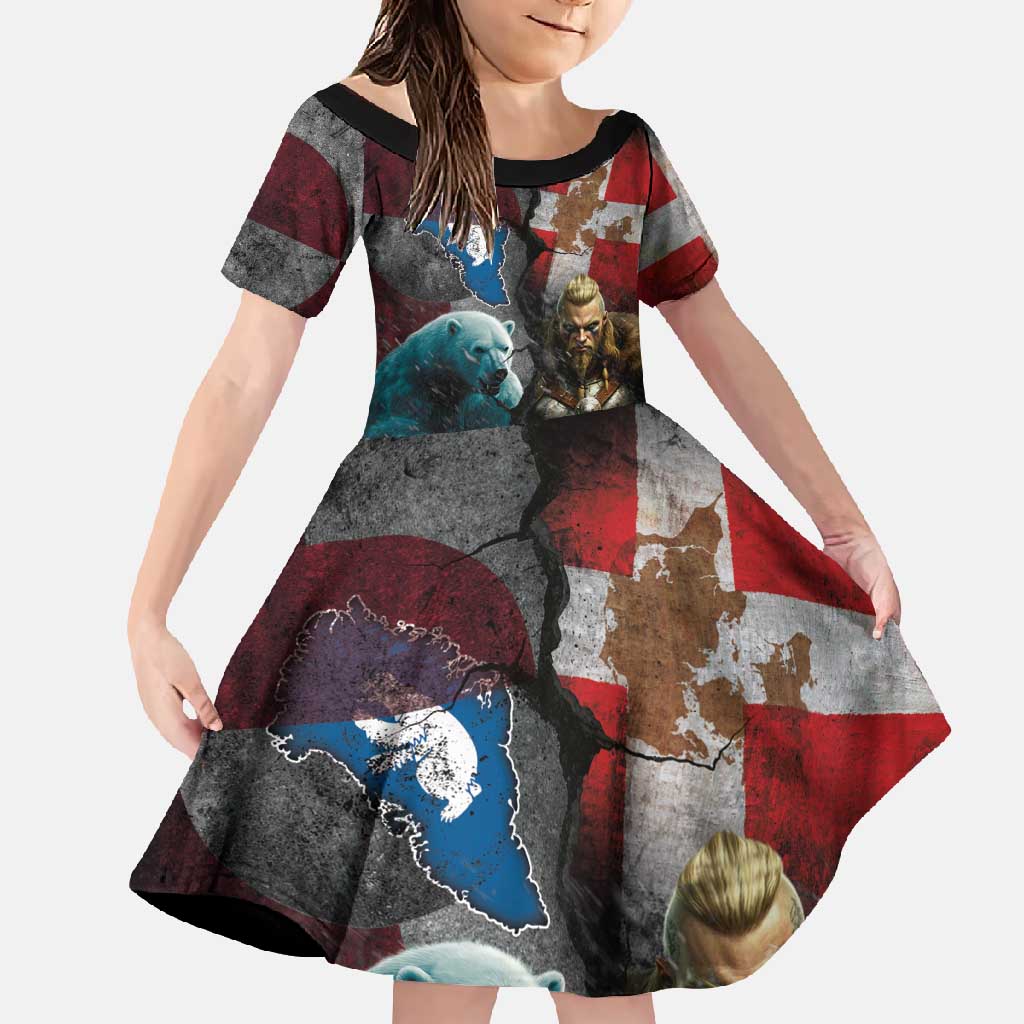 Greenlandic and Danish Together Family Matching Summer Maxi Dress and Hawaiian Shirt Polar Warrior Vikings with National Flag Grunge Style - Wonder Print Shop
