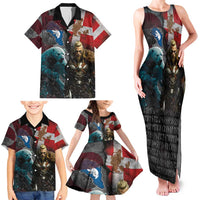 Greenlandic and Danish Together Family Matching Tank Maxi Dress and Hawaiian Shirt Polar Warrior Vikings with National Flag Grunge Style - Wonder Print Shop