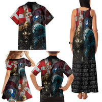 Greenlandic and Danish Together Family Matching Tank Maxi Dress and Hawaiian Shirt Polar Warrior Vikings with National Flag Grunge Style - Wonder Print Shop