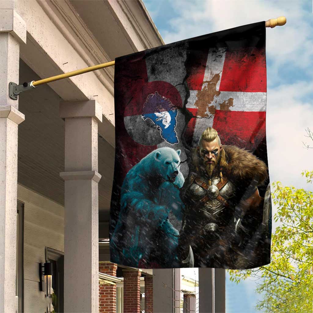 Greenlandic and Danish Together Garden Flag Polar Warrior Vikings with National Flag Grunge Style - Wonder Print Shop