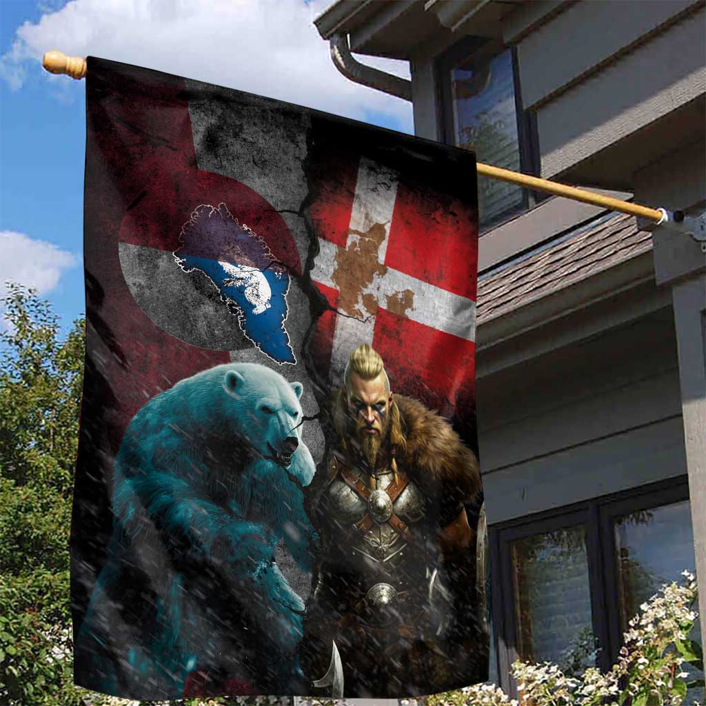 Greenlandic and Danish Together Garden Flag Polar Warrior Vikings with National Flag Grunge Style - Wonder Print Shop