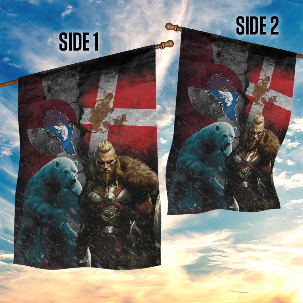 Greenlandic and Danish Together Garden Flag Polar Warrior Vikings with National Flag Grunge Style - Wonder Print Shop