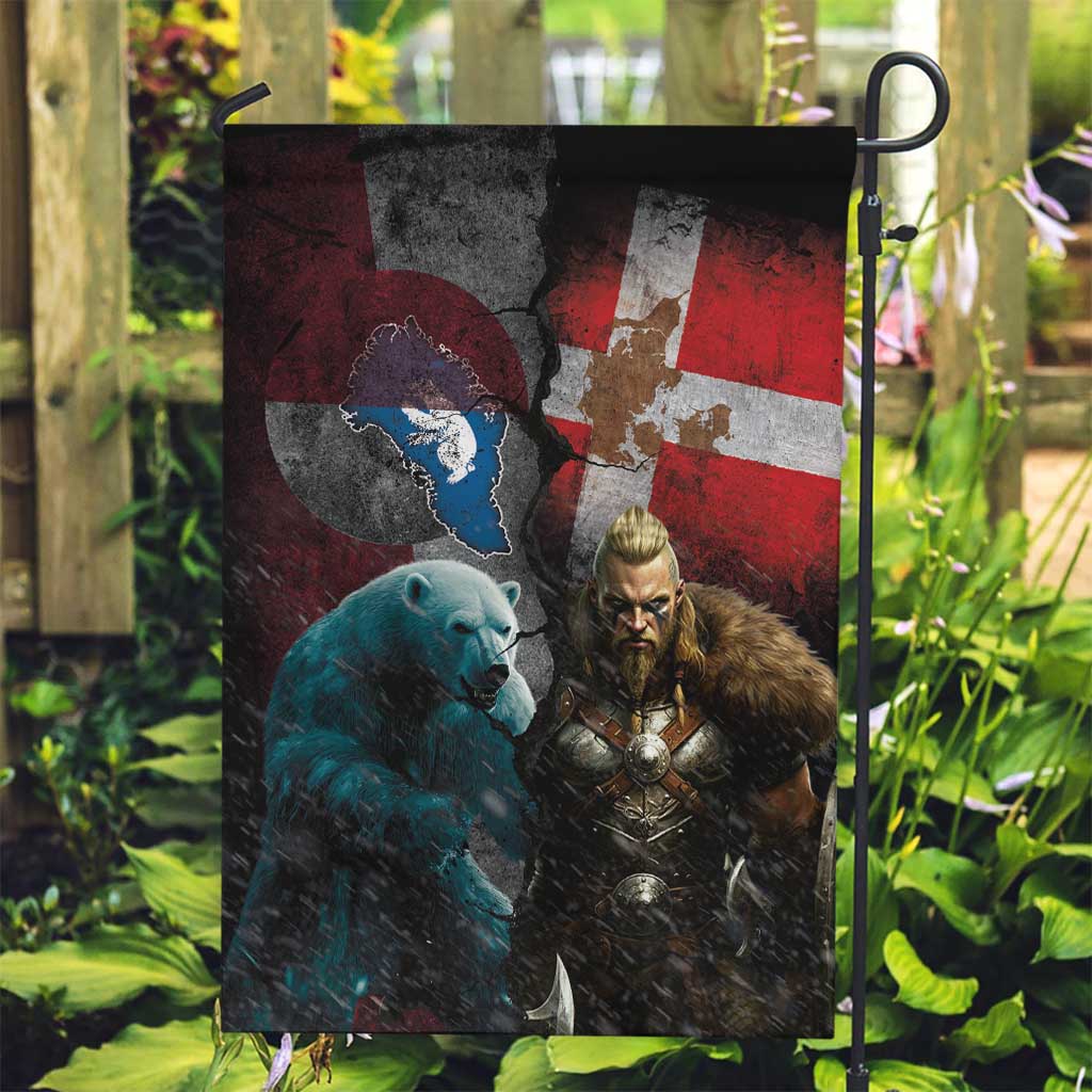 Greenlandic and Danish Together Garden Flag Polar Warrior Vikings with National Flag Grunge Style - Wonder Print Shop
