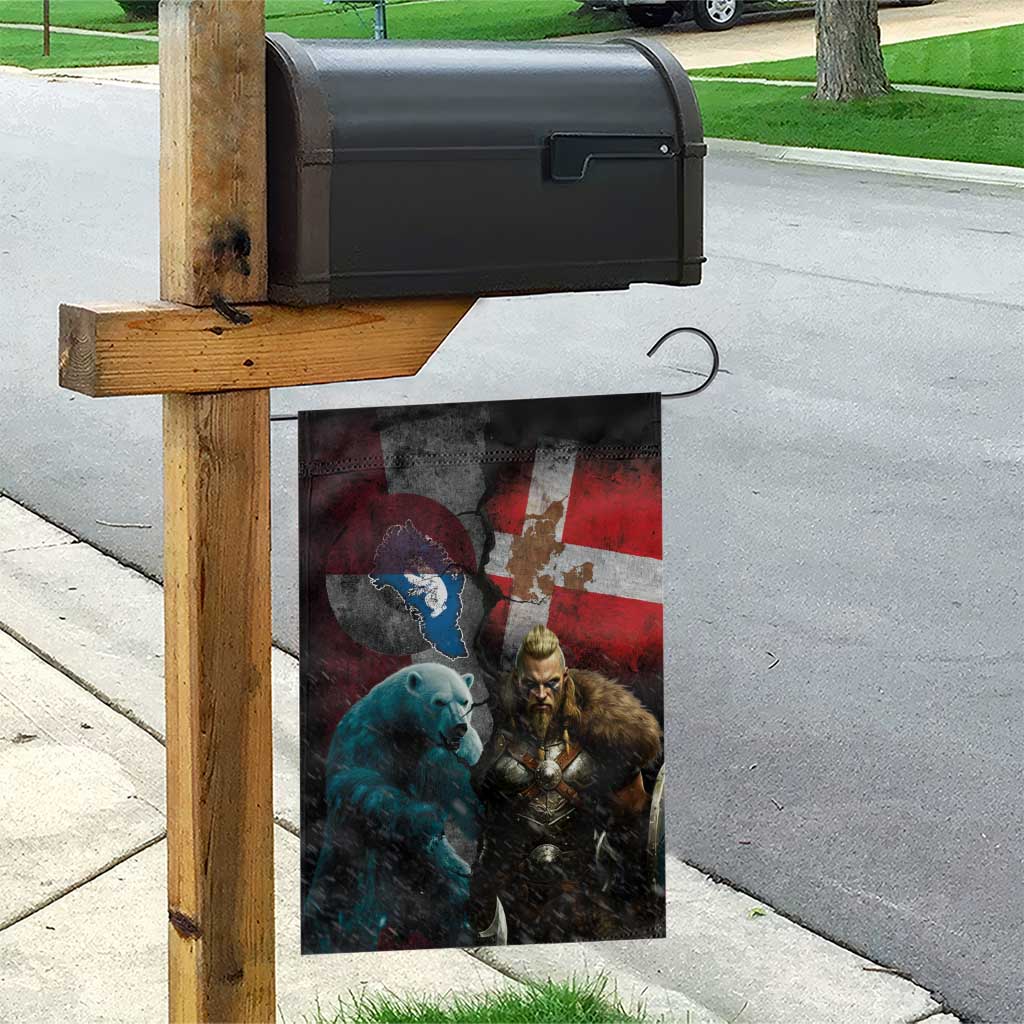 Greenlandic and Danish Together Garden Flag Polar Warrior Vikings with National Flag Grunge Style - Wonder Print Shop