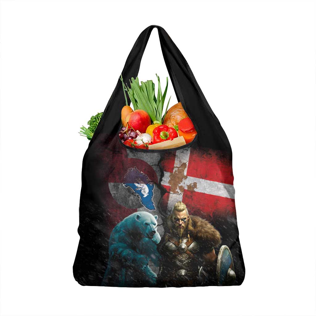 Greenlandic and Danish Together Grocery Bag Polar Warrior Vikings with National Flag Grunge Style - Wonder Print Shop