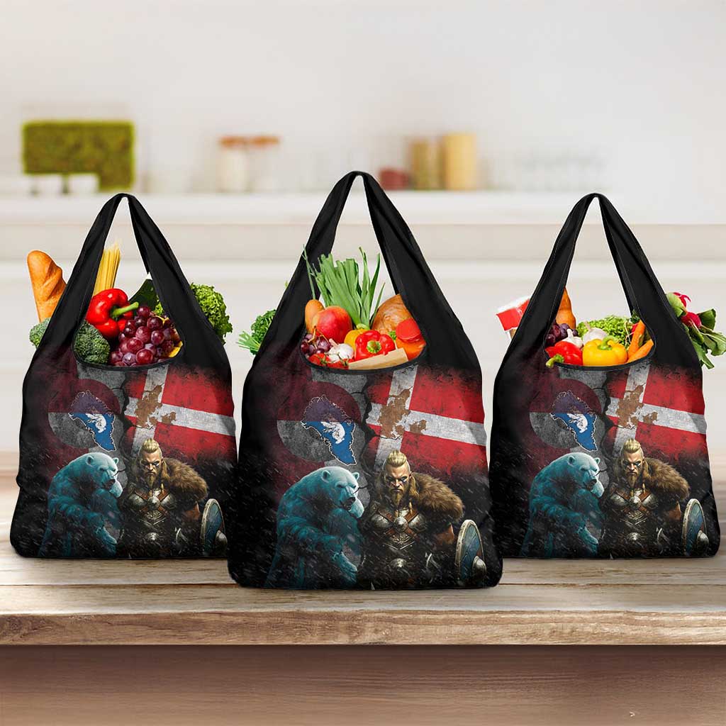 Greenlandic and Danish Together Grocery Bag Polar Warrior Vikings with National Flag Grunge Style - Wonder Print Shop