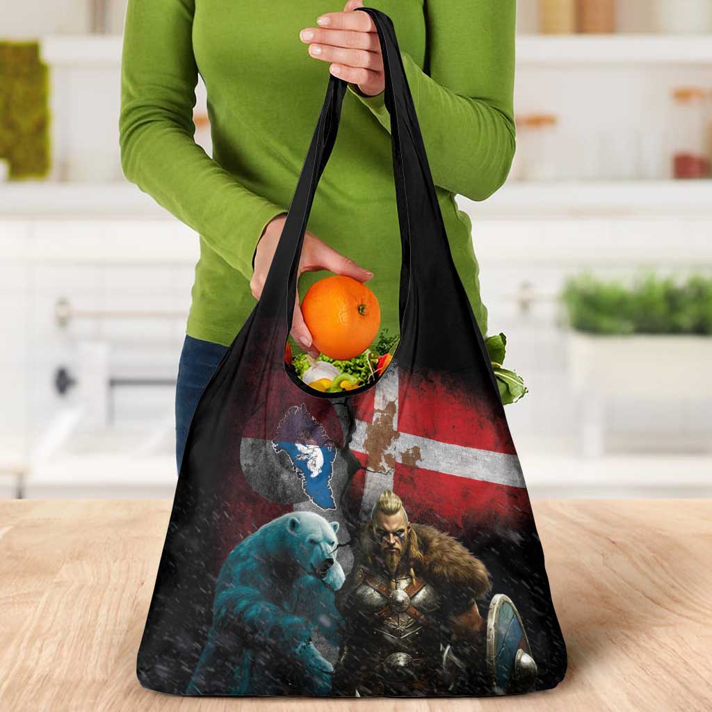 Greenlandic and Danish Together Grocery Bag Polar Warrior Vikings with National Flag Grunge Style - Wonder Print Shop