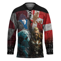 Greenlandic and Danish Together Hockey Jersey Polar Warrior Vikings with National Flag Grunge Style - Wonder Print Shop
