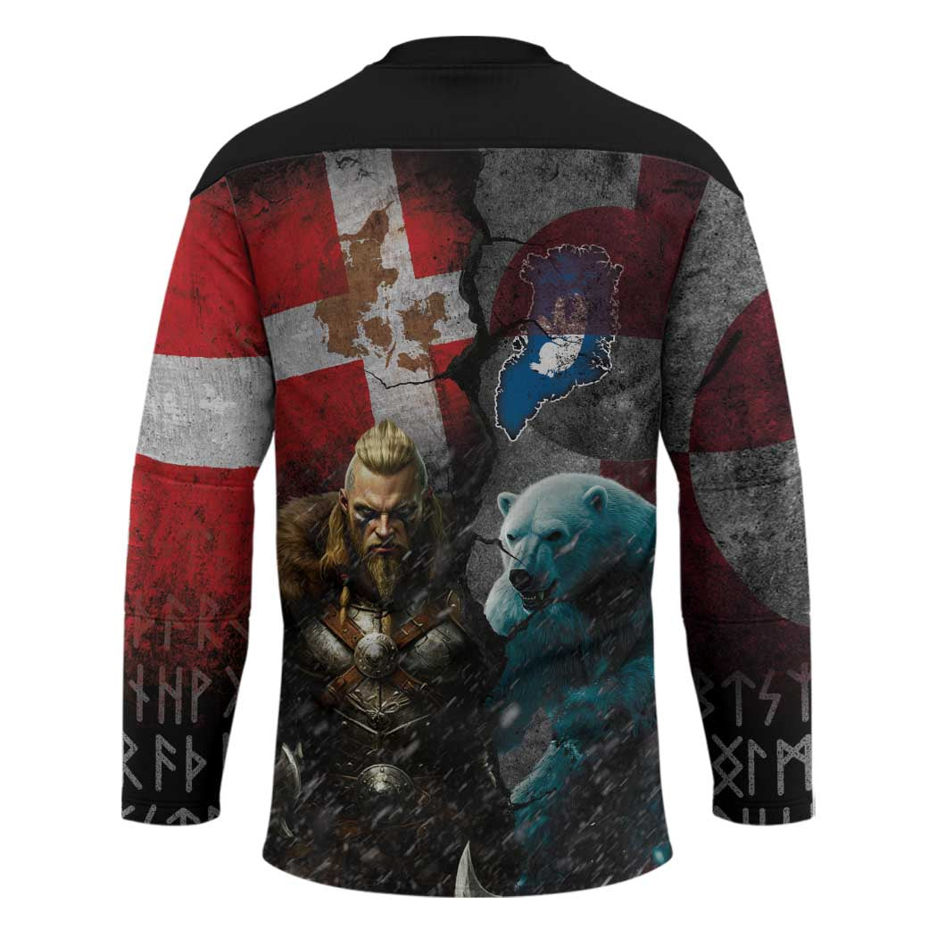 Greenlandic and Danish Together Hockey Jersey Polar Warrior Vikings with National Flag Grunge Style - Wonder Print Shop