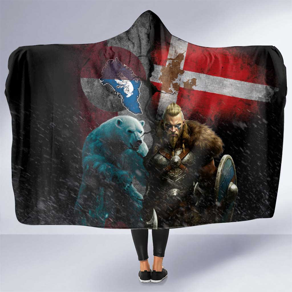 Greenlandic and Danish Together Hooded Blanket Polar Warrior Vikings with National Flag Grunge Style - Wonder Print Shop
